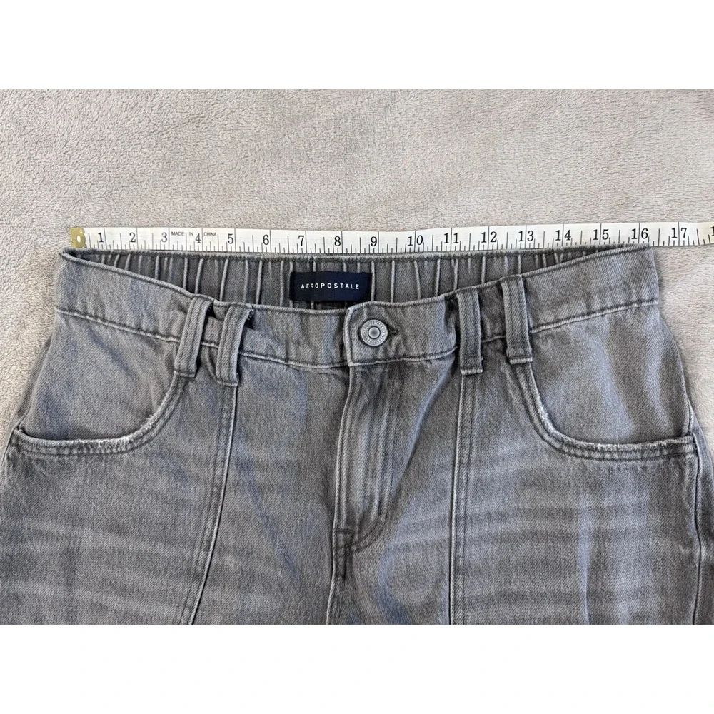 Aeropostale Gray Denim Cargo Jeans Wide Leg Baggy Multi-Pocket Elastic Waist - Picture 4 of 9
